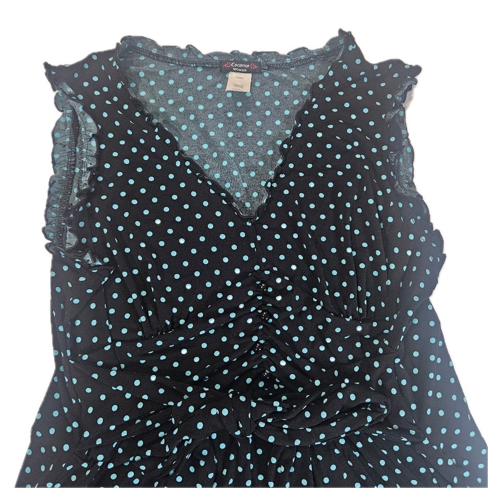 Cocomo Woman Blouse Womens 1X Black Green Polka Dots Casual Career Flowy Top - Picture 4 of 9